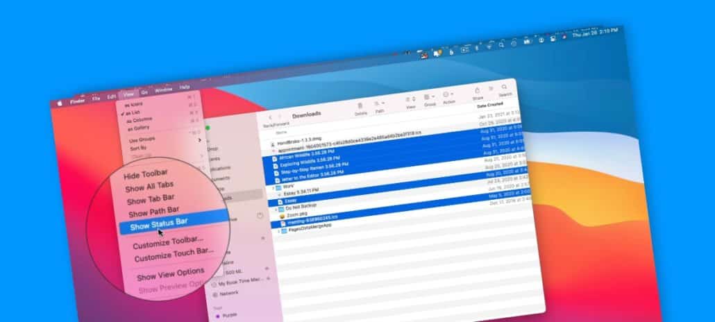 View the Status Bar in a Finder Window on the Mac