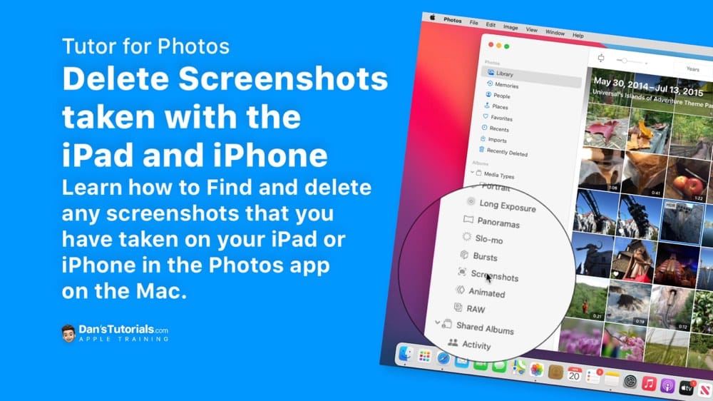 Delete Screenshots taken with the iPad and iPhone in the Photos app on the Mac