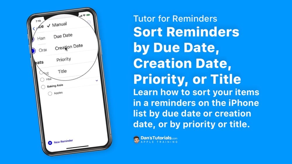 Sort Reminders by Due Date, Creation Date, Priority, or Title on the iPhone