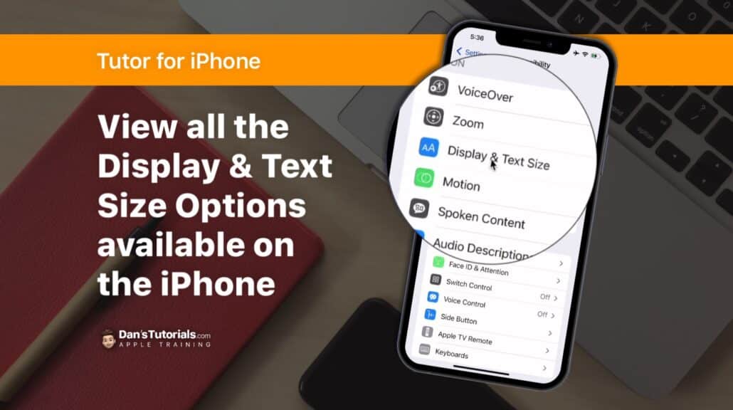 View all the Display & Text Size Options available on the iPhone