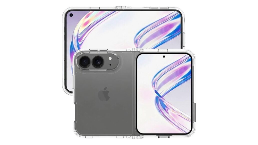 Clear protective case on a smartphone shown from back and front, highlighting the dual-camera area and camera cutouts.
