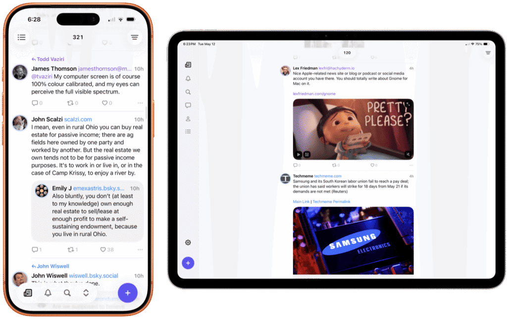 Indigo unifies the Mastodon and Bluesky timelines