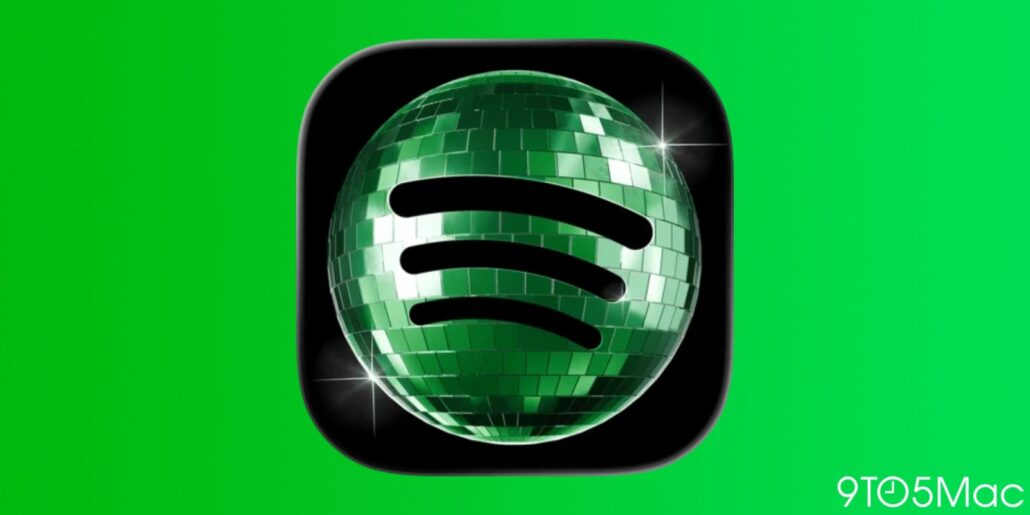 Spotify releases four music-focused features including background downloads on iOS - Dans Tutorials - Dans Tutorials App icon featuring a green disco ball with the Spotify logo on a glossy black rounded square against a bright green background.