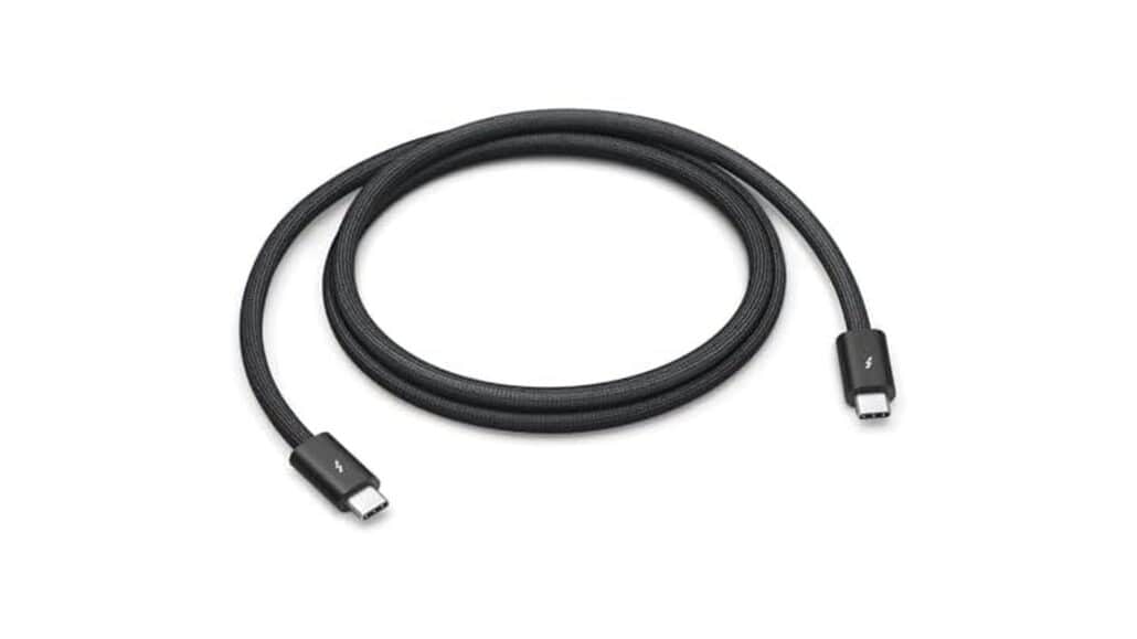 Braided black USB-C to USB-C charging/data cable, coiled on white background