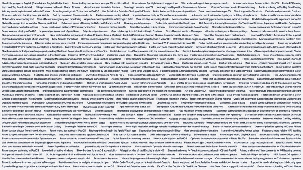 All the little details Apple did show in its WWDC 2026 keynotejust very quickly - Dans Tutorials - Dans Tutorials Dense collage of tiny text lines—looks like a wall of search suggestions or UI prompts arranged in rows across the image.