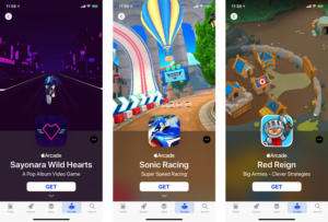 Mobile app store screenshot: Aurora Wild Hearts with neon-lit city at night and a GET button in the foreground.