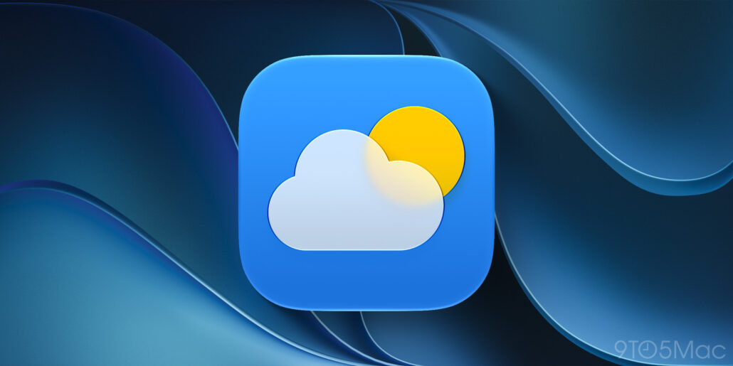 Weather app icon: white cloud overlapping a yellow sun on a blue rounded-square background in a minimal style.