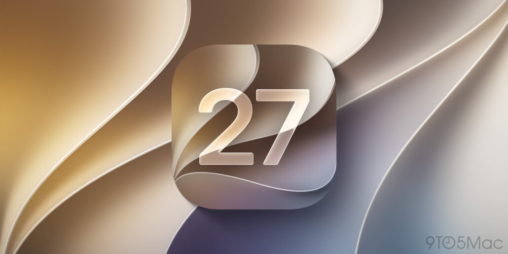 Calendar app icon displaying the number 27 on a rounded square, set against an abstract gold–beige gradient background.”] ,