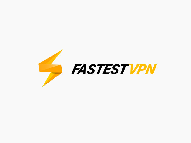FastestVPN logo with a yellow lightning bolt to the left of the black and yellow wordmark FASTESTVPN.