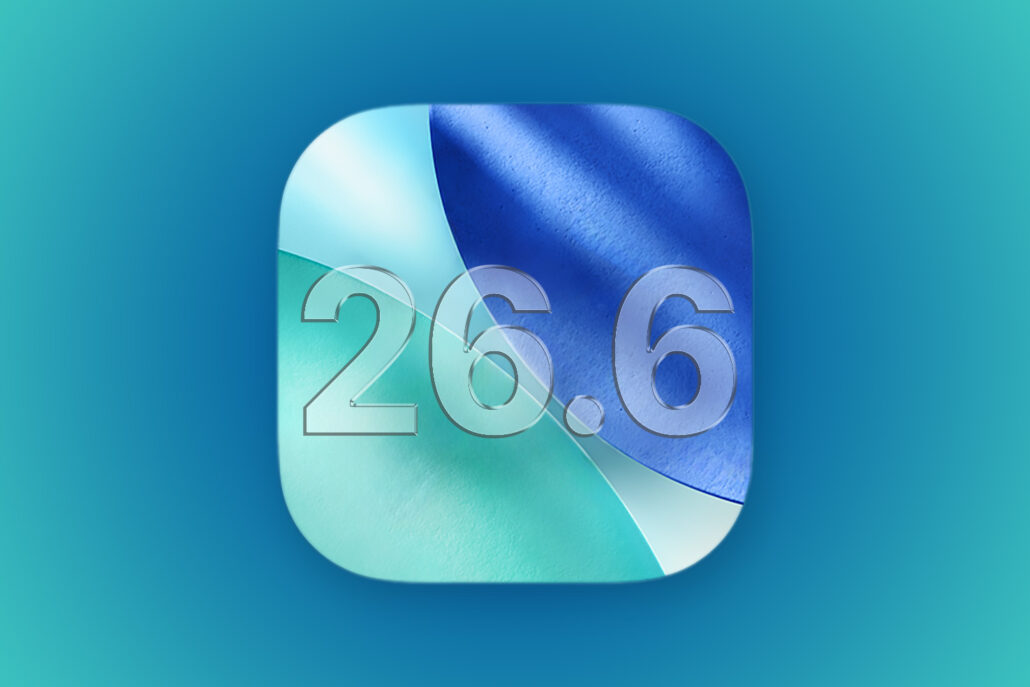 Rounded app icon with teal and blue abstract shapes and a large translucent '26.6' overlay