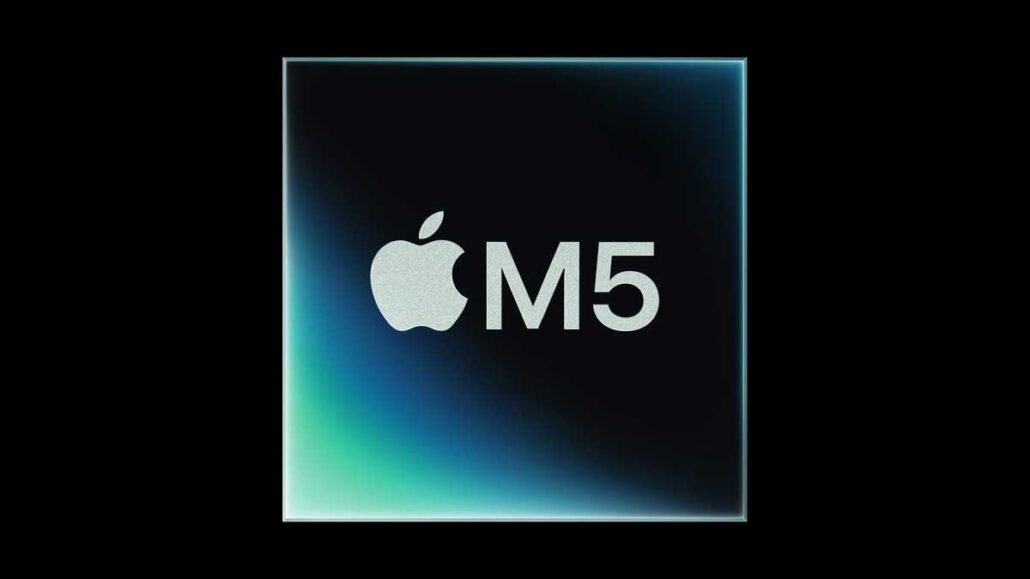 Mac mini M5M5 Pro 2026 Everything we know so far - Dans Tutorials - Dans Tutorials Glossy square with Apple logo and 'M5' text on a dark gradient background, framed by a light border; resembles a product logo image.