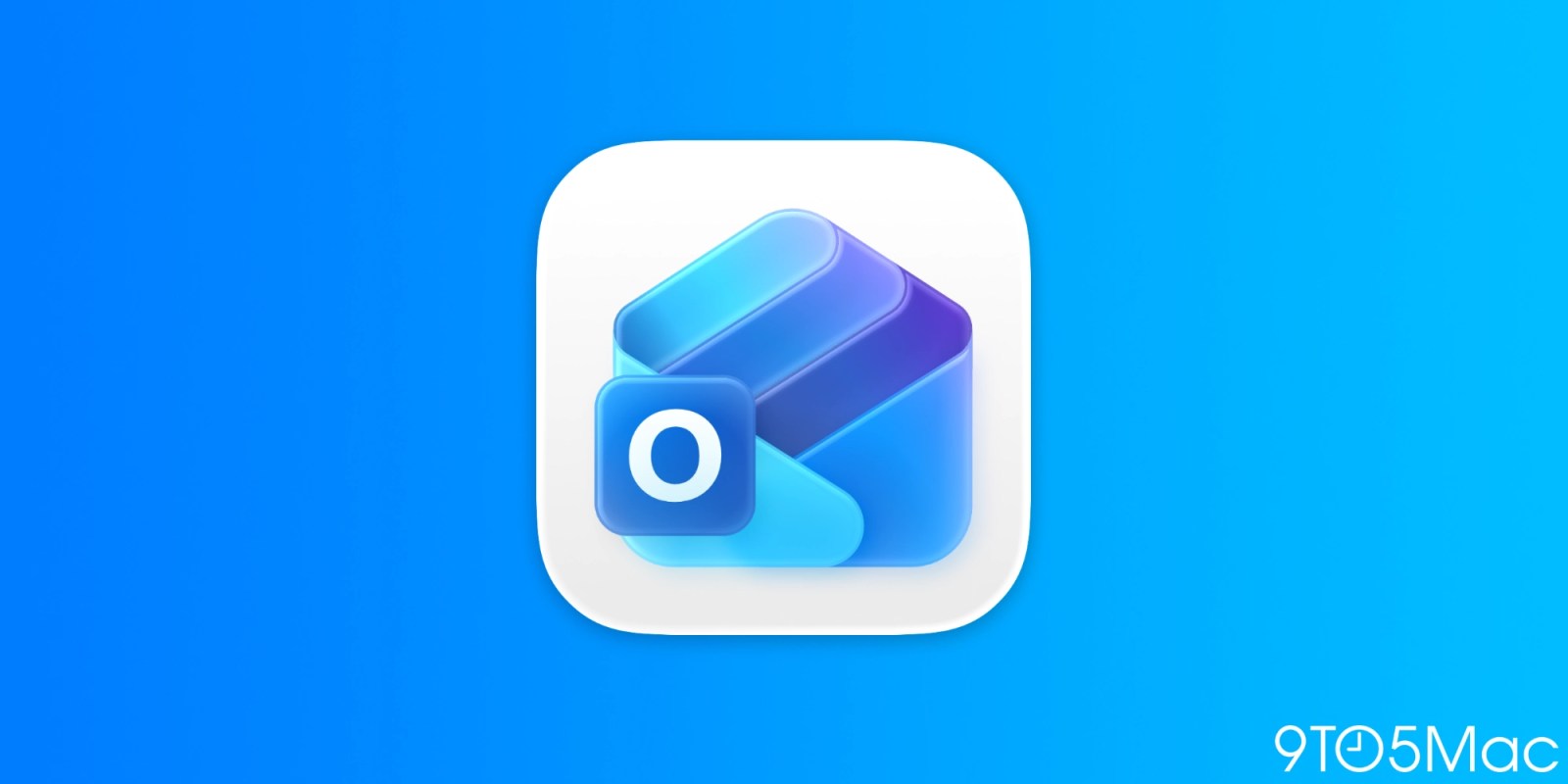 Microsoft just gave Outlook for Mac an app-wide Liquid Glass update - Dans Tutorials - Dans Tutorials Abstract blue 3D ribbon icon inside a white rounded-square app icon on a bright blue gradient background.