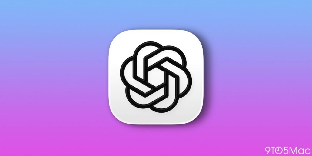 App icon with a black intertwined knot design on a white rounded square, set against a blue-to-purple gradient.