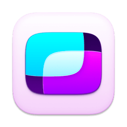 Rounded-square app icon with a soft pink background and overlapping blue, cyan, and purple shapes forming an abstract logo.