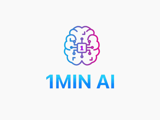 1MIN AI logo: gradient brain with circuit lines above the text 1MIN AI in blue–purple hues