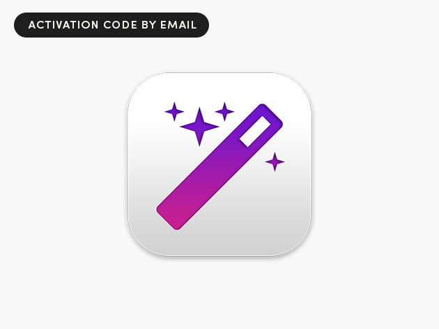 Purple magic wand with sparkling stars, representing activation code by email.