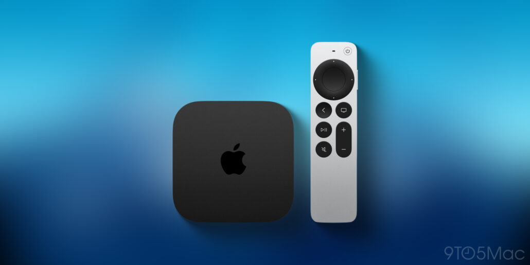 tvOS 27 is Apples chance to finally fix Apple TV gaming heres how - Dans Tutorials - Dans Tutorials Apple TV device (black square box) with a silver remote on a blue gradient background, front view setup image.
