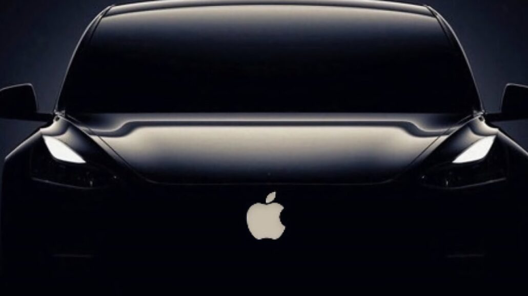 Waymo has bought the Apple Car self-driving test site for 0M - Dans Tutorials - Dans Tutorials Front view of a dark, futuristic car with an illuminated Apple logo on the hood centerpiece